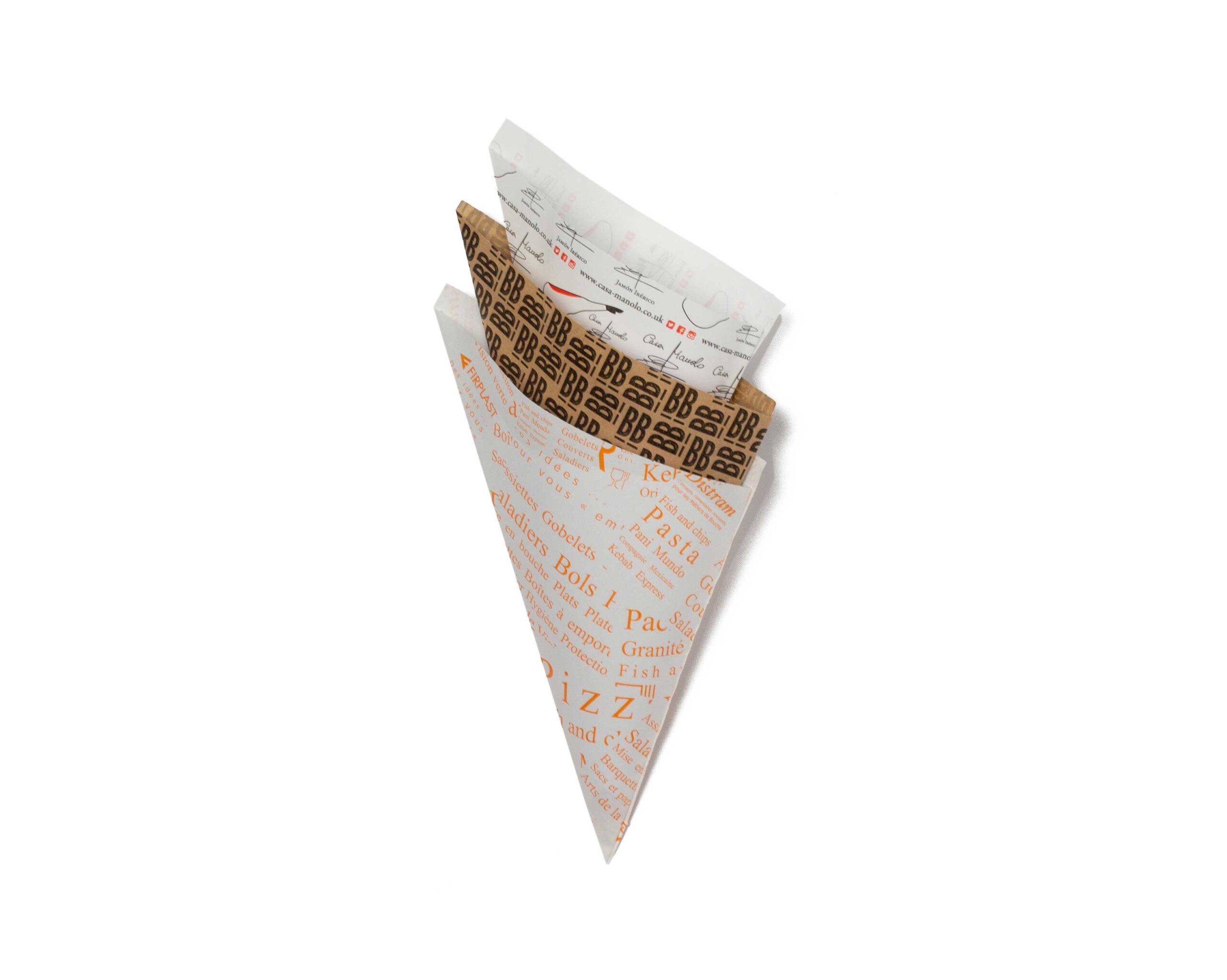 Personalized paper cones for fried foods